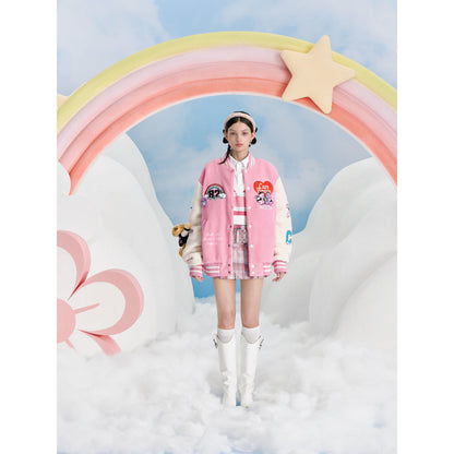 13De Marzo X Care Bears Fleece Baseball Jacket Pink