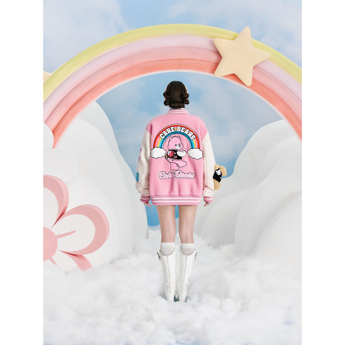 13De Marzo X Care Bears Fleece Baseball Jacket Pink