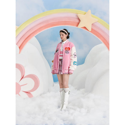 13De Marzo X Care Bears Fleece Baseball Jacket Pink