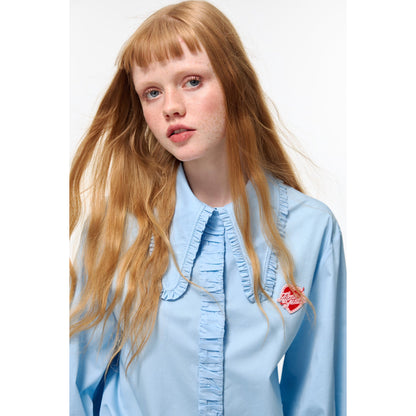 Alexia Sandra Embroidery Heart Ruffled Shirt Blue