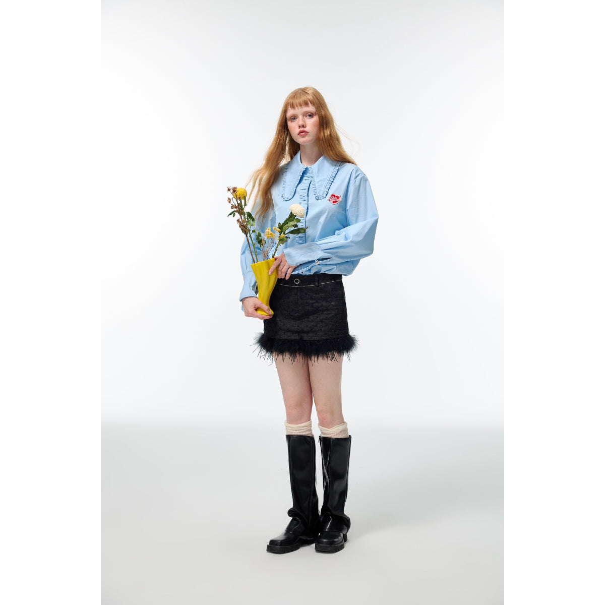 Alexia Sandra Embroidery Heart Ruffled Shirt Blue