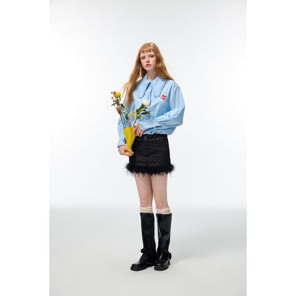 Alexia Sandra Embroidery Heart Ruffled Shirt Blue