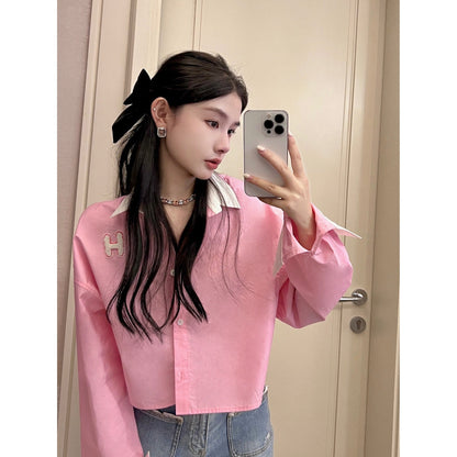 Herlian Embroidery Logo Back Split Shirt Pink