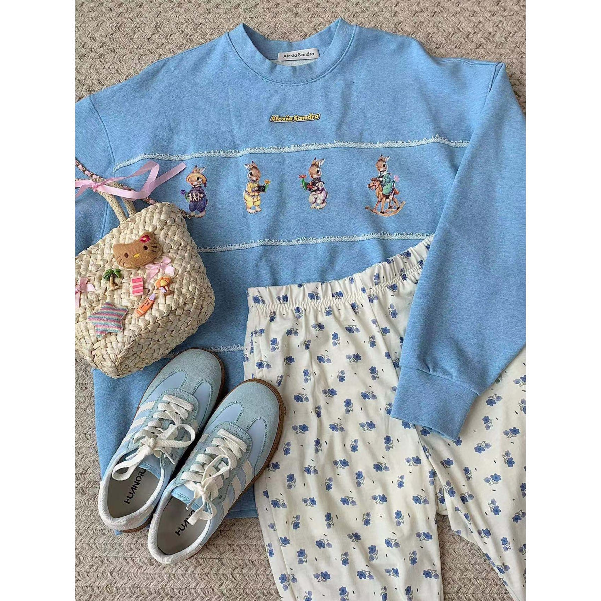 Alexia Sandra Four Rabbits Destroyed Sweater Blue