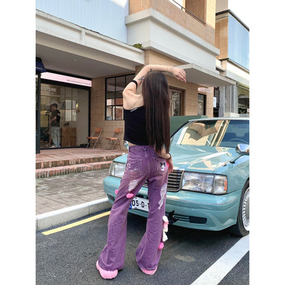 13De Marzo X Kuromi Luminous Bear Heart Jeans Purple