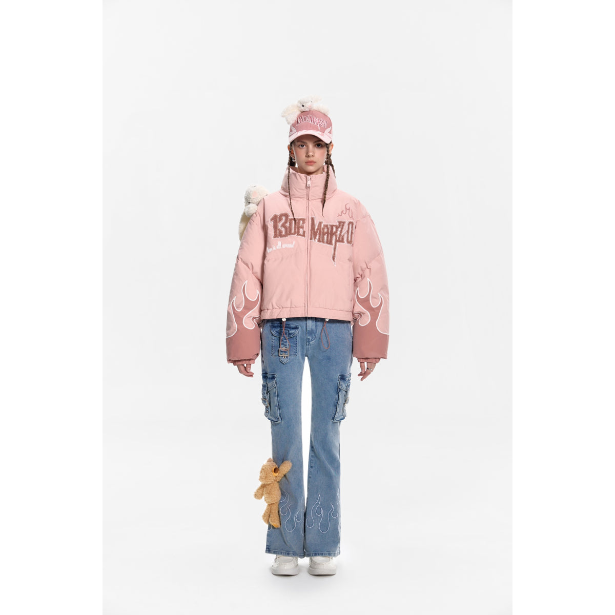 13De Marzo Plush Rabbit Flame Down Jacket Pink