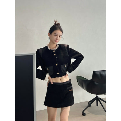 Herlian Embroidery Logo Corduroy Skirt Shorts Black