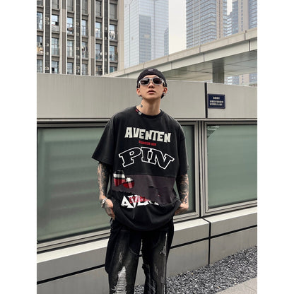 Aventen Pin Waffle Checks Patch Tee Black