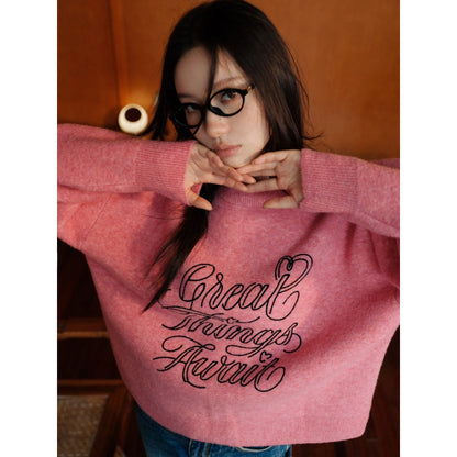 Concise-White "Great Things Await" Knit Sweater Pink