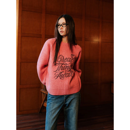 Concise-White "Great Things Await" Knit Sweater Pink