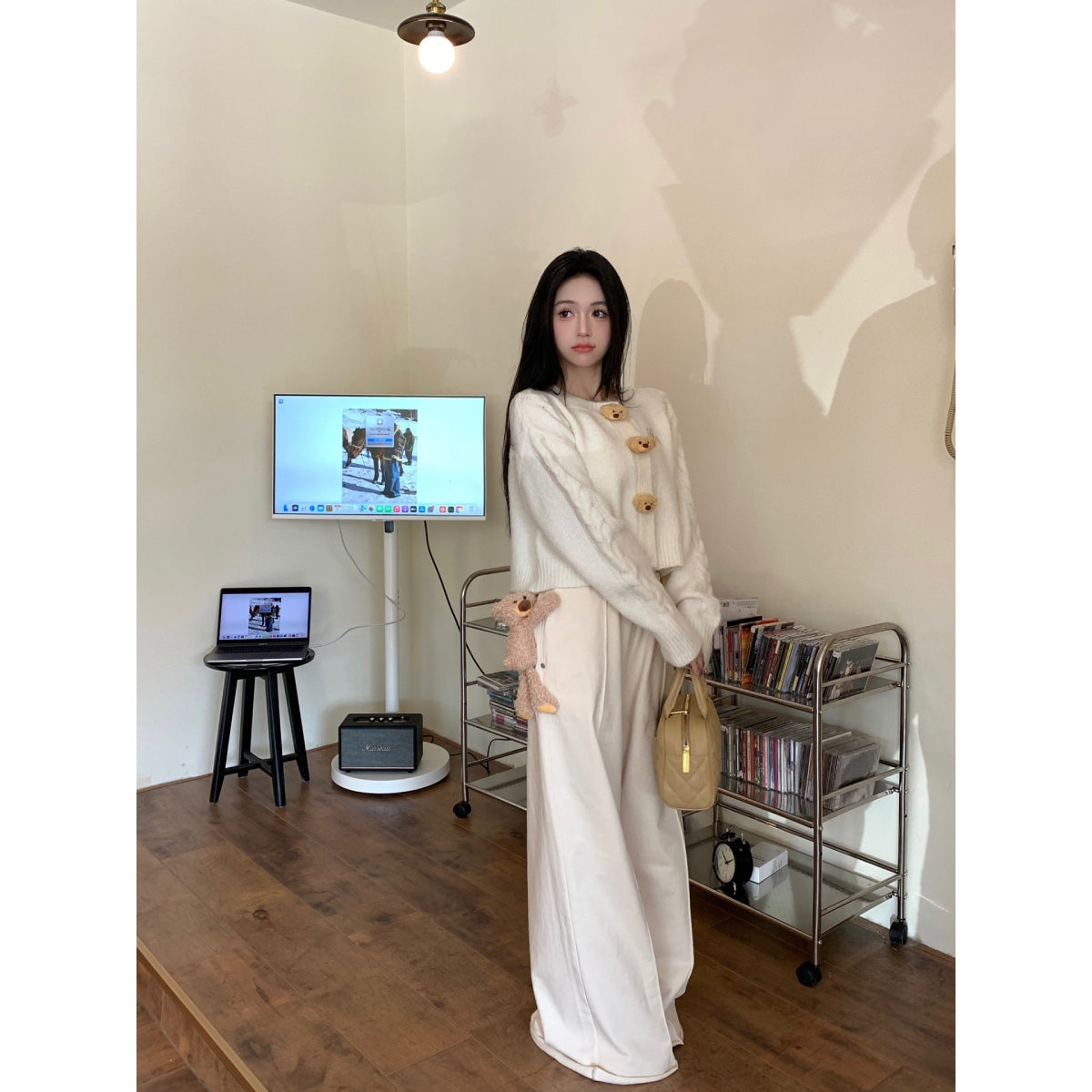 13De Marzo Embroidery Logo Wide Leg Pants Beige