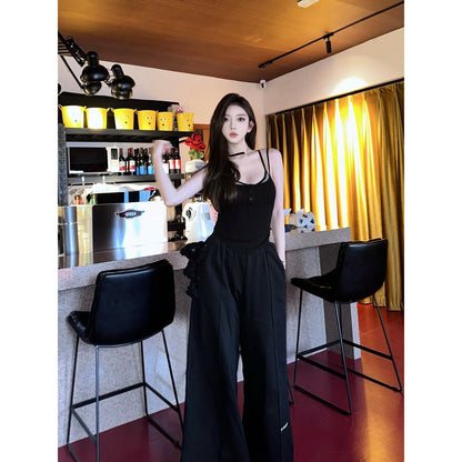 13De Marzo Embroidery Logo Wide Leg Pants Black