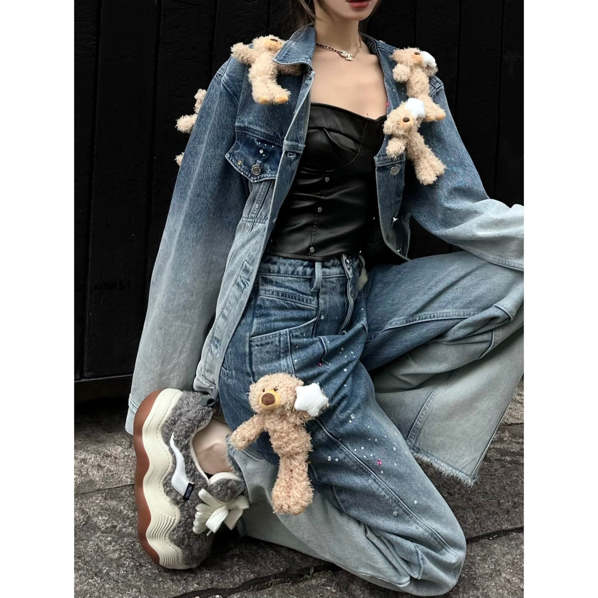 13De Marzo Luminous Star Bear Denim Jacket Blue