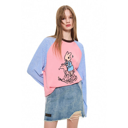 Alexia Sandra Trojan Rabbit Contrast Color Raglan L/S Tee Blue Pink