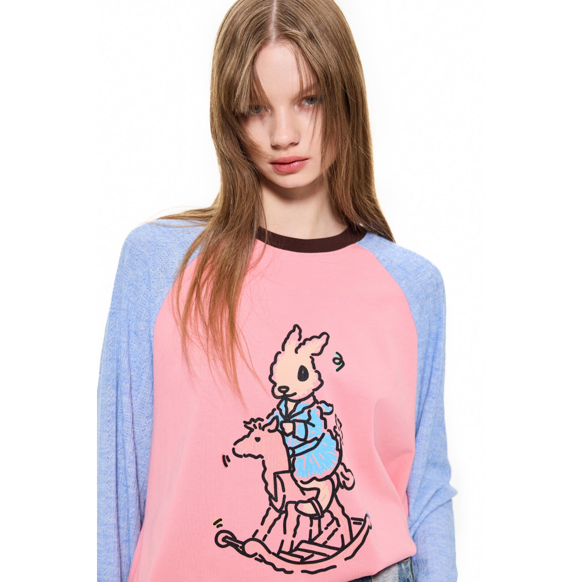 Alexia Sandra Trojan Rabbit Contrast Color Raglan L/S Tee Blue Pink