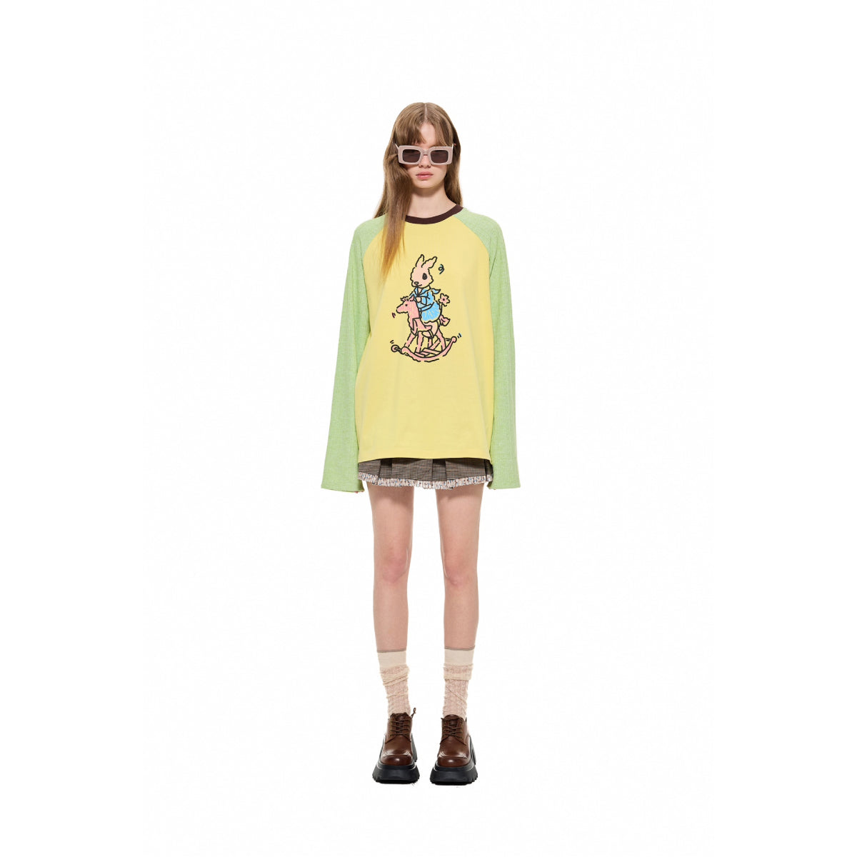 Alexia Sandra Trojan Rabbit Contrast Color Raglan L/S Tee Yellow Green