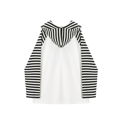 Andrea Martin Cat Printed Hooded Striped L/S Tee