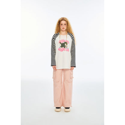 Andrea Martin Cat Printed Hooded Striped L/S Tee