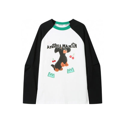 Andrea Martin Puppy Printed Raglan L/S Tee Black