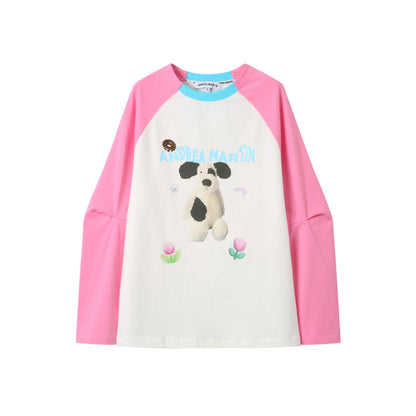 Andrea Martin Puppy Printed Raglan L/S Tee Pink