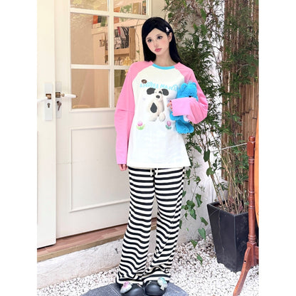 Andrea Martin Puppy Printed Raglan L/S Tee Pink