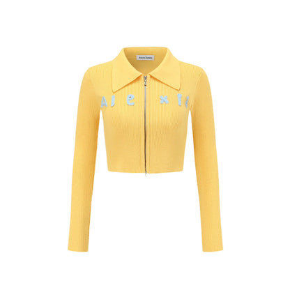 Alexia Sandra Dopamine Embroidery Logo Zipper Knit Top Yellow