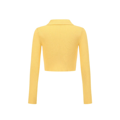 Alexia Sandra Dopamine Embroidery Logo Zipper Knit Top Yellow