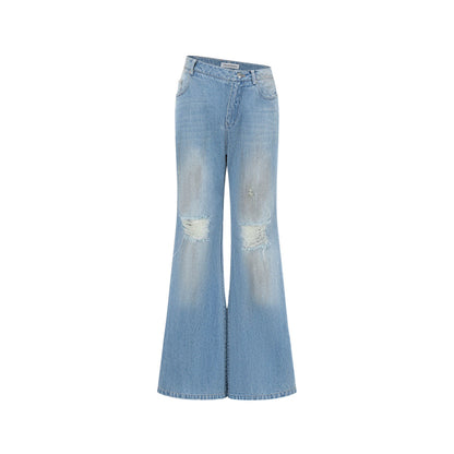 Alexia Sandra Slanted Waistband Distressed Denim Pants