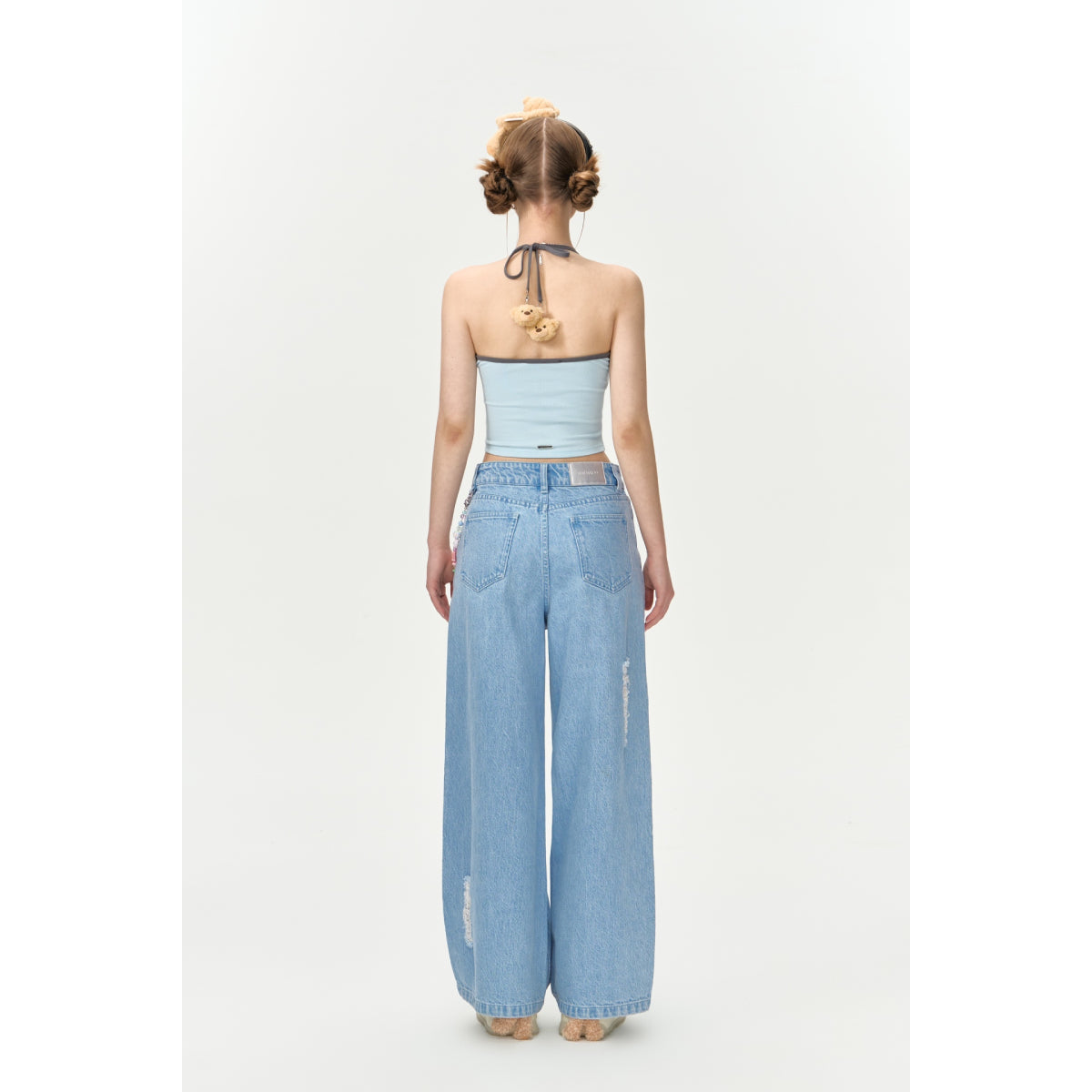 13De Marzo Beaded Logo Chain Wide-Leg Jeans Blue