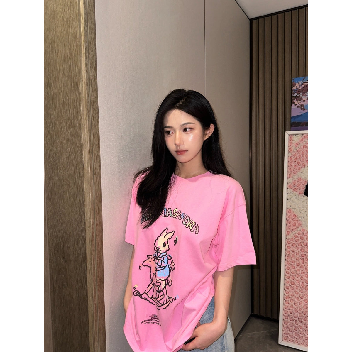 Alexia Sandra Graffiti Wooden Horse Printed T-Shirt Pink