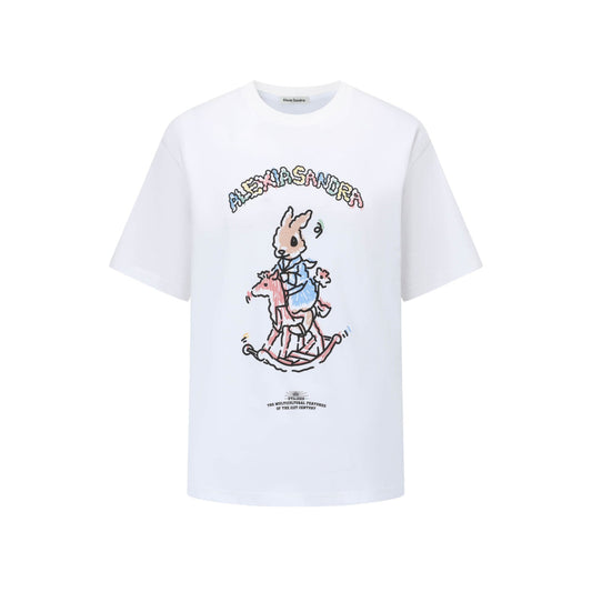 Alexia Sandra Graffiti Wooden Horse Printed T-Shirt White