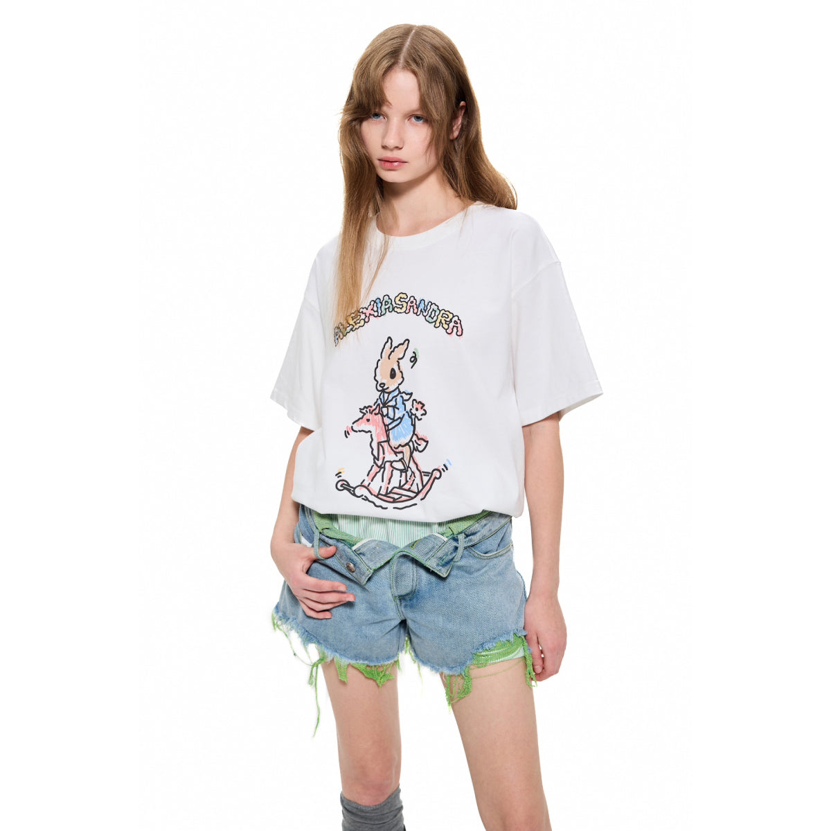 Alexia Sandra Graffiti Wooden Horse Printed T-Shirt White